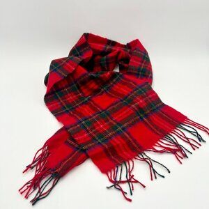 Vintage Woodward 100% Pure Lambswool Red Plaid Scarf With Fringe Germany Classic